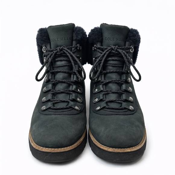 Cole Haan Shoes - Cole Haan Black Shearling Trim Lace‑Up Winter Boots Size 8.5 B
